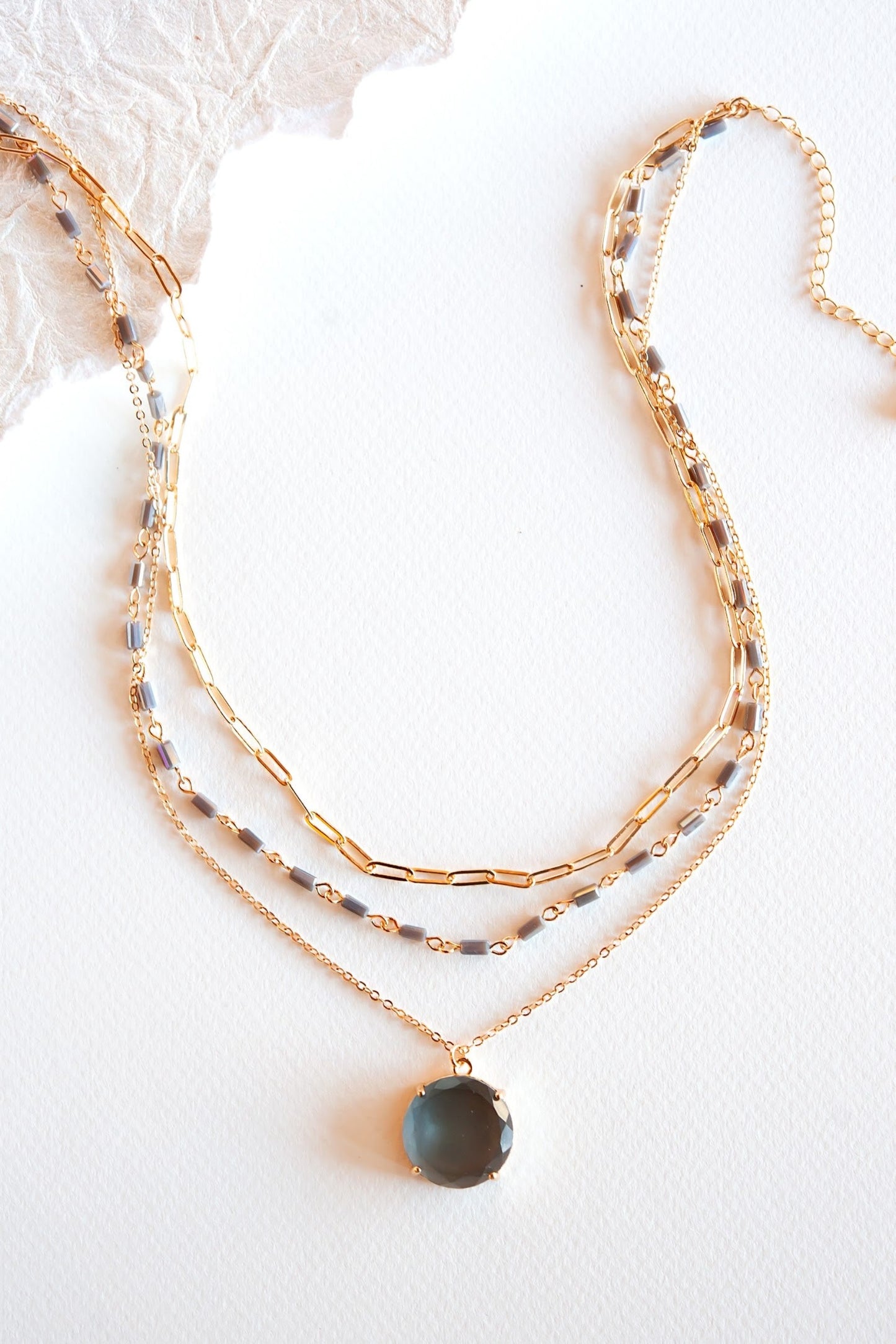 Mary Layering Necklace | Gold Chain and Round Crystal Accent Stone | Elegant Crystal Pendant and Gold Chain Necklace