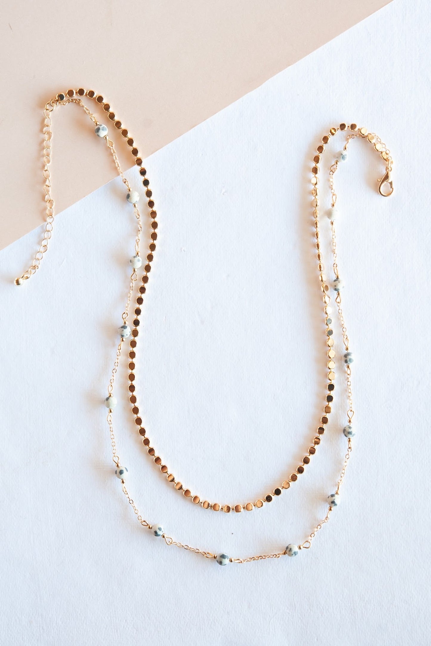 Blake Delicate Layering Necklace | Dainty Gold Chain and Stone Bead Necklace