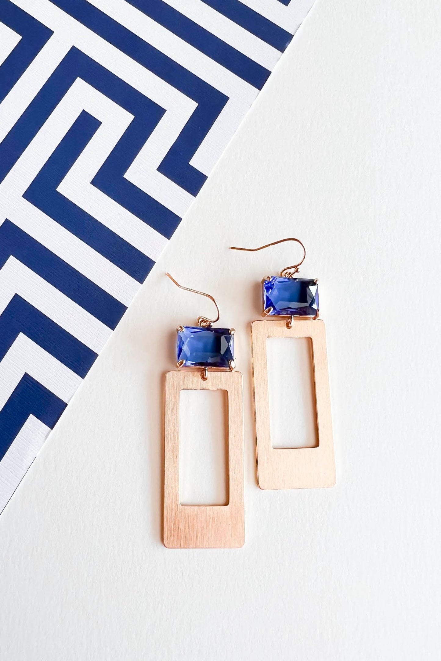 Load image into Gallery viewer, Carter Sapphire Gem Drop Earrings | Modern Chic Crystal Earrings | Rectangle Cut Sapphire Crystal
