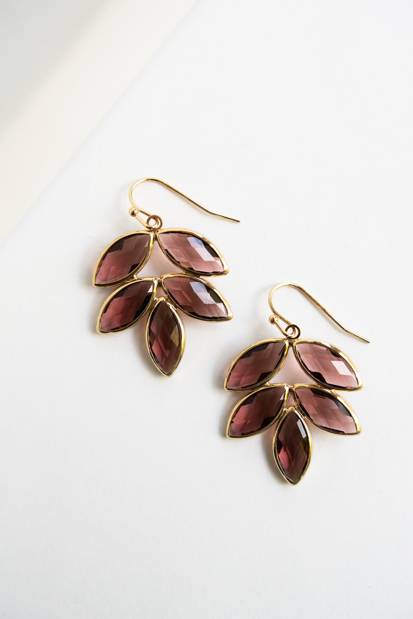 Load image into Gallery viewer, Fern Gemstone Drop Earrings | Winterberry Wine Purple Crystals | Wedding Season Special Occasion Earrings
