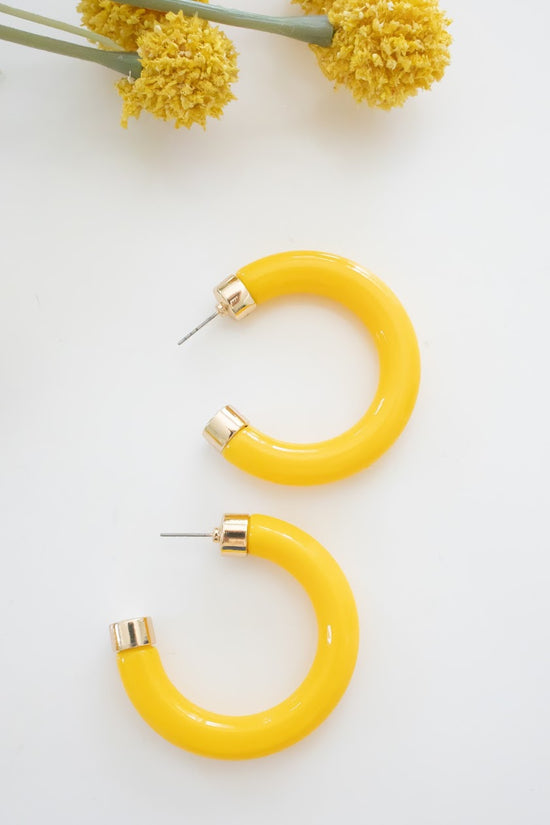 Donna Canary Yellow Hoop Earrings | Retro Resin Lucite Hoops | Colorful Minimalist Hoops