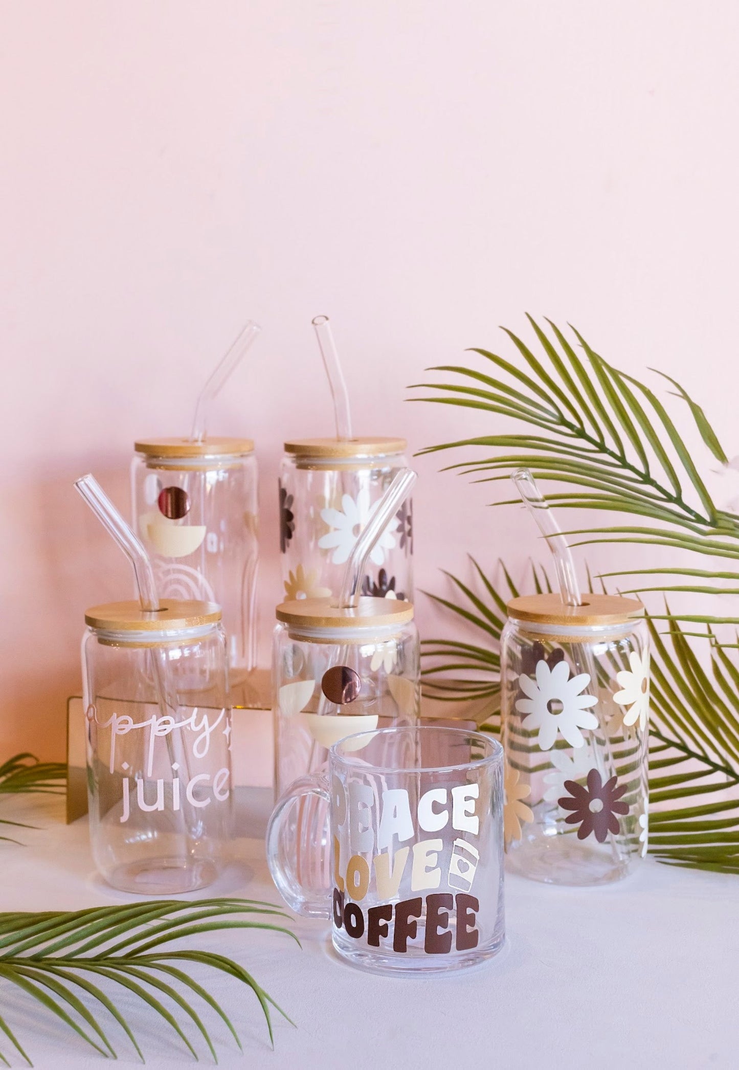 Glass Jar Cups with Lids and Stainless Steel Straws Drinking Glasses Coffee  Cups