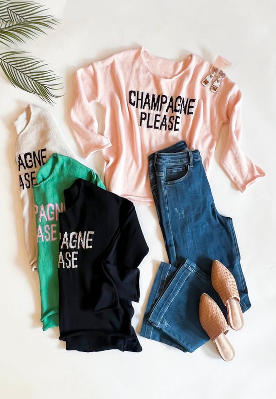 Champagne Please Sweater | Bachelorette Party Gift | Brunch and Mimosa Knit Shirt