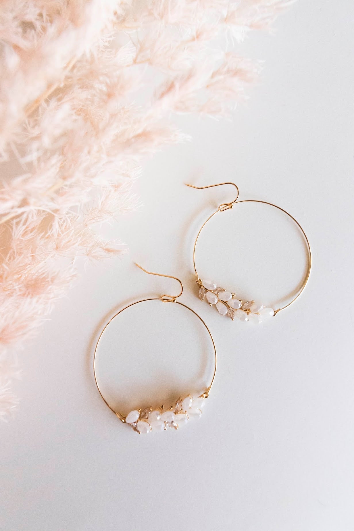 Emaline Blush Crystal Hoop Earrings | Thin Gold Hoops with Pastel Pink Crystals | Everyday and Special Occasion Accessories | Wedding Season Jewelry