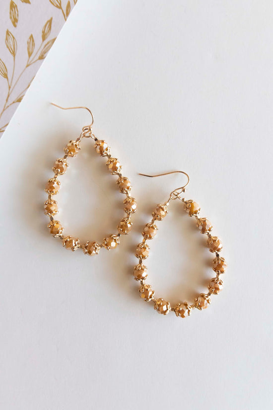 Belinda Gold Teardrop Earrings | Gold Ornate Beaded Earrings | Everyday and Special Occasion Drop Earrings