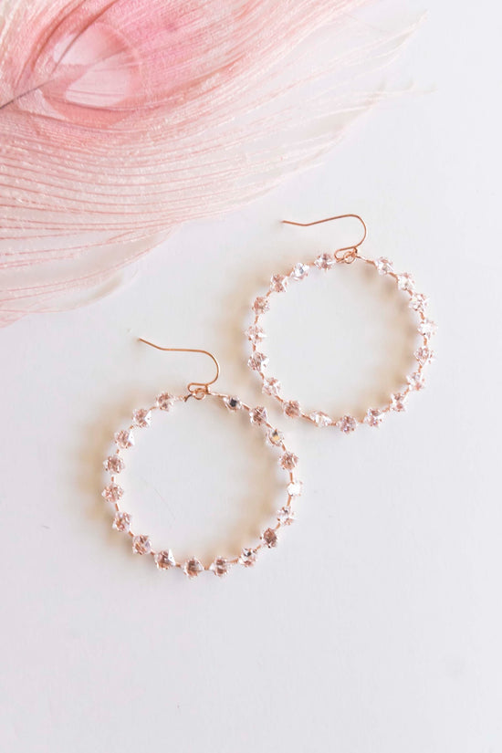 Bea Blush Crystal Hoop Earrings | Rose Gold Hoops | Dainty Pink Crystal Hoops