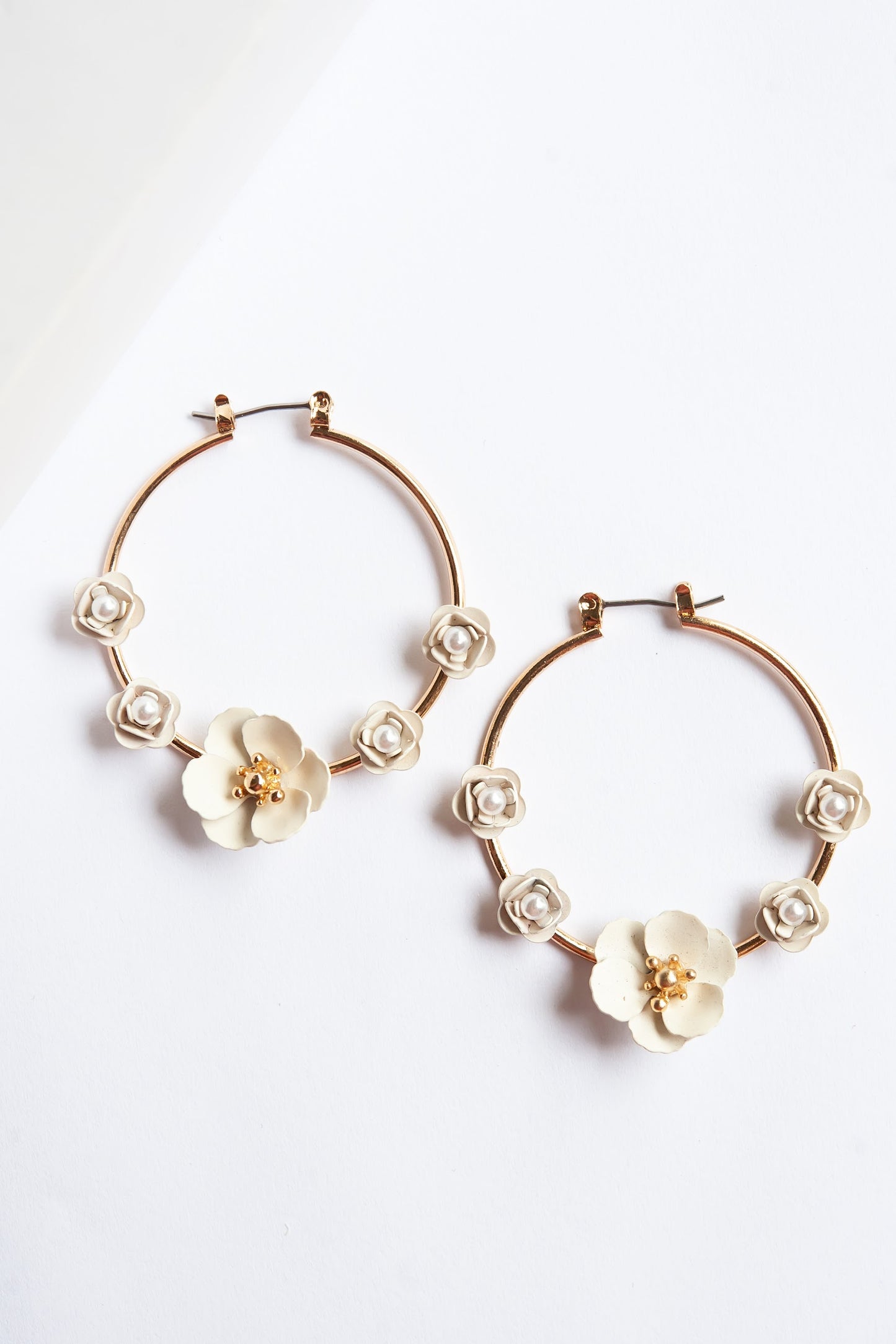 Aimee Cream Floral Hoop Earrings | Feminine Spring Summer Accessories | Special Occasion Earrings