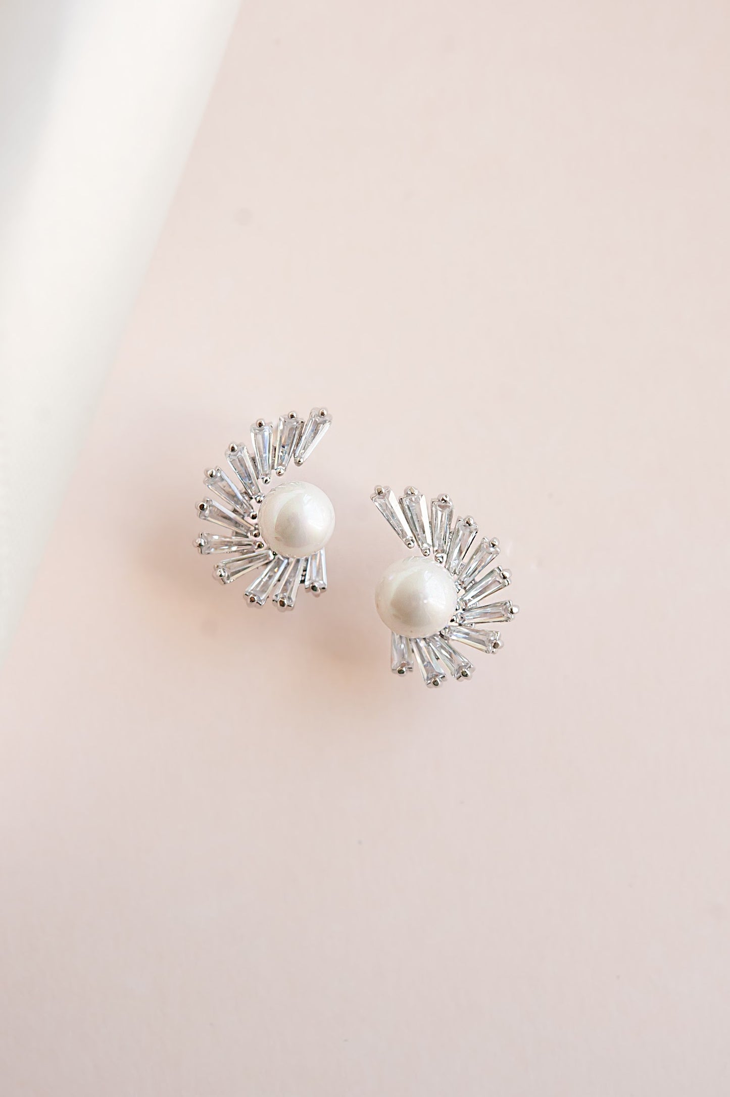 Allie Pearl Stud Earrings | Silver Crystal Studs | Wedding Special Occasion Accessories