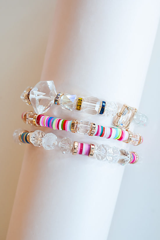 Amanda Crystal Bracelet Set | Multicolor and Clear Beaded Layering Bracelet