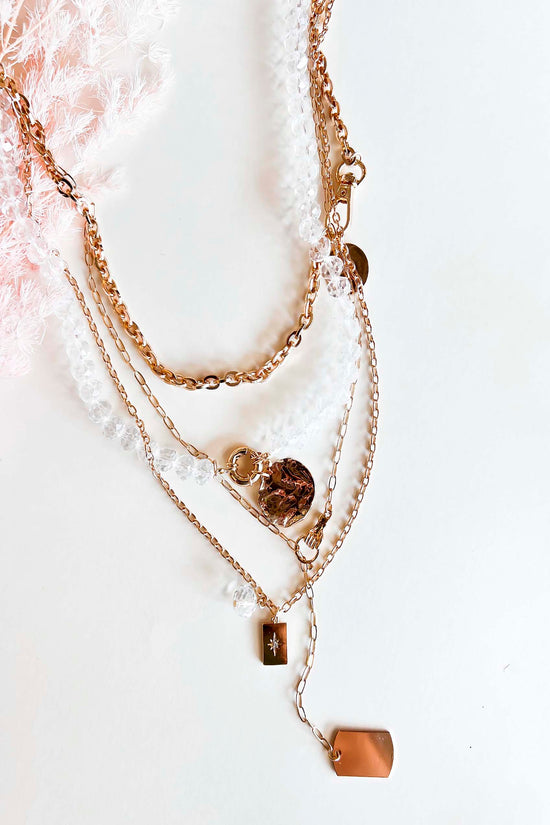 Amy Layering Necklace | Gold and Crystal Layered Charm Necklace