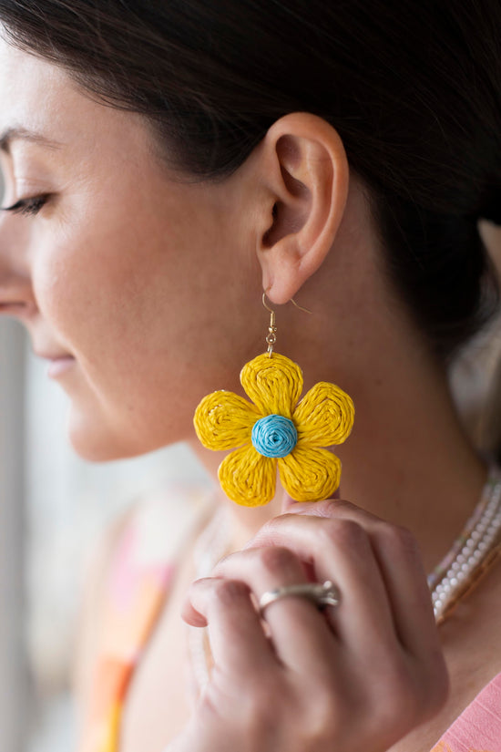 Annie Floral Raffia Earrings | Spring Summer Colorful Accessories | Handmade Woven Raffia
