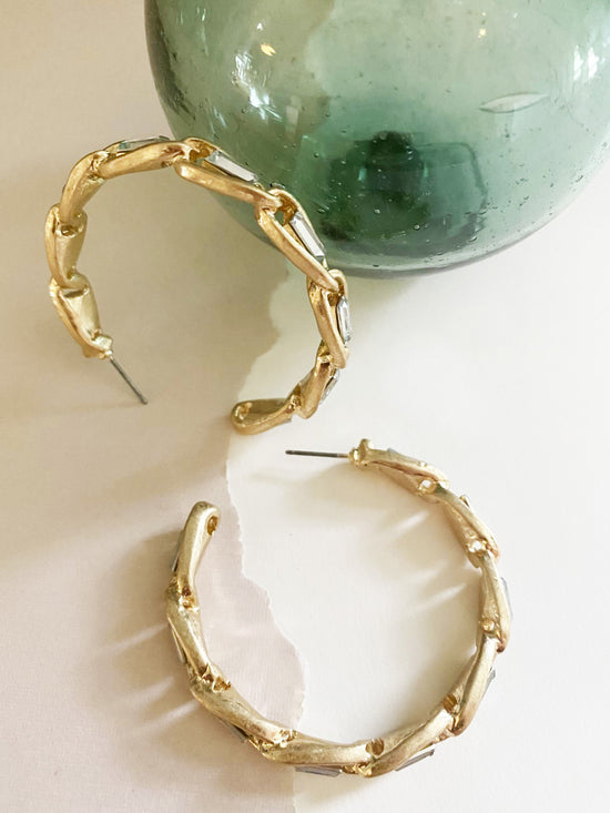 Christa Gold Link Hoops | Gold Chain and Crystal Hoop Earrings