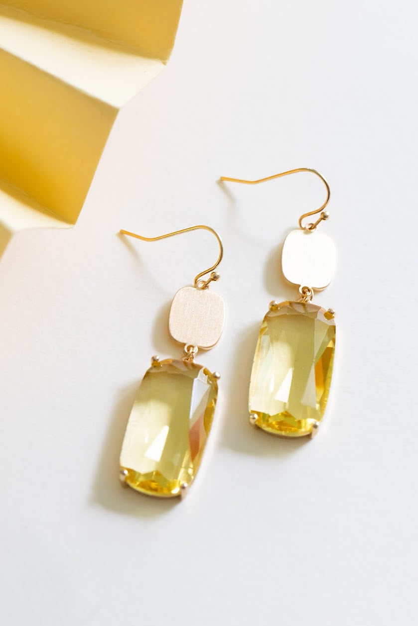 Diana Yellow Crystal Drop Earrings | Special Occasion Gemstone Earrings | Yellow Topaz Crystals