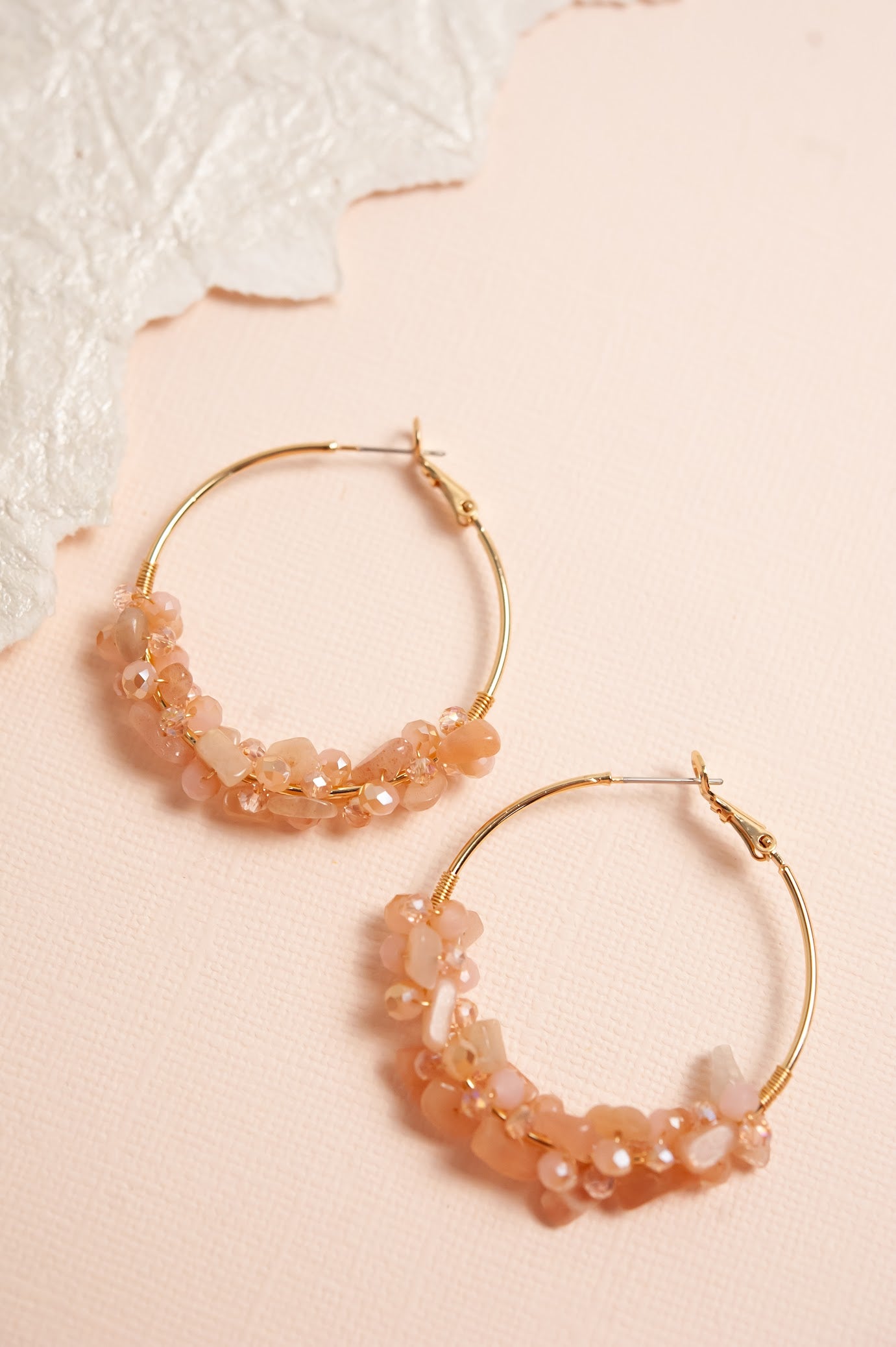 Mindy River Pebble Hoop Earrings | 4 Colors | Natural Pebble Stone Beads | Thin Gold Hoops | Boho Chic Earrings