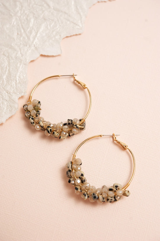 Mindy River Pebble Hoop Earrings | 4 Colors | Natural Pebble Stone Beads | Thin Gold Hoops | Boho Chic Earrings