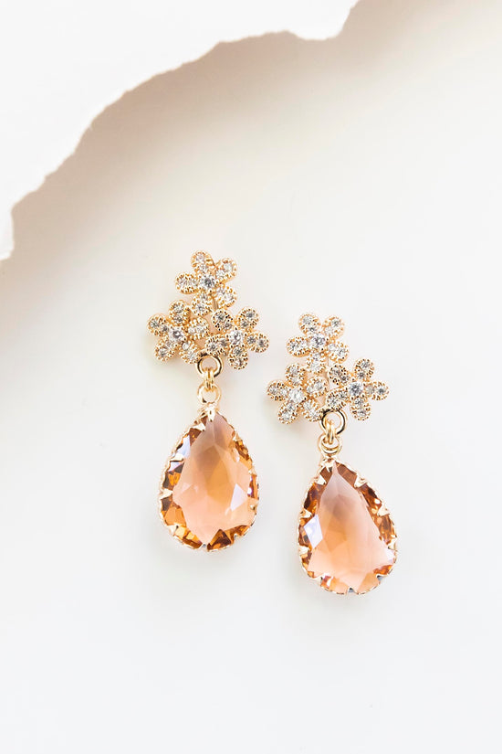 Emery Crystal Drop Earrings - Peach