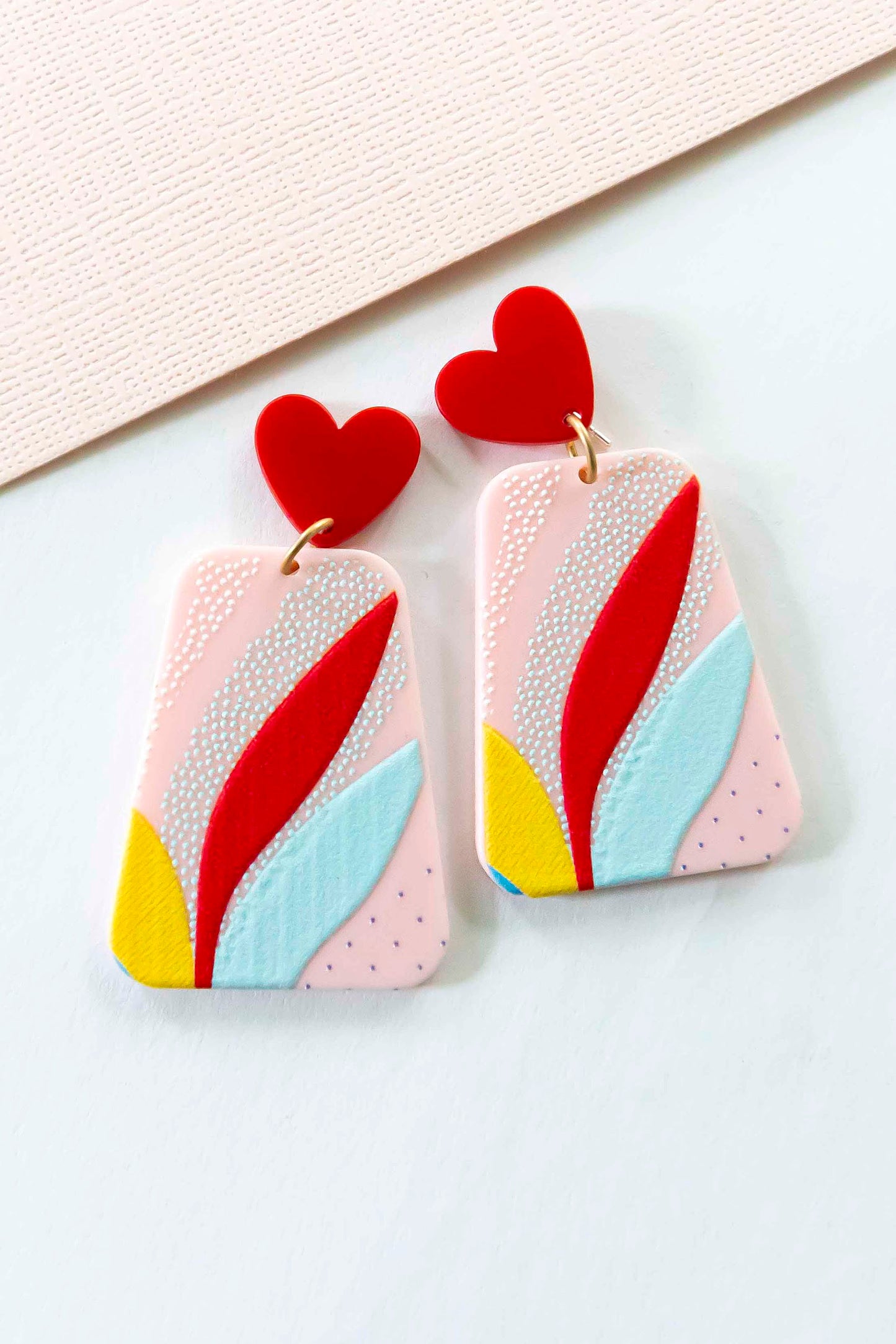 Load image into Gallery viewer, Emma Clay Drop Earrings | 2 Colors Pink and Yellow | Art Deco Clay Earrings | Colorful Artistic Drop Earrings | Modern Chic Style
