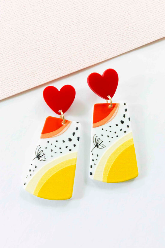 Load image into Gallery viewer, Emma Clay Drop Earrings | 2 Colors Pink and Yellow | Art Deco Clay Earrings | Colorful Artistic Drop Earrings | Modern Chic Style

