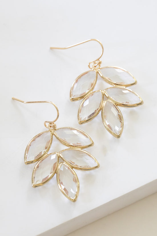 Fern Clear Crystal Leaf Earrings | Everyday and Special Occasion Earrings | Wedding Season Accessories | Gold Setting with Clear Leaf Crystals