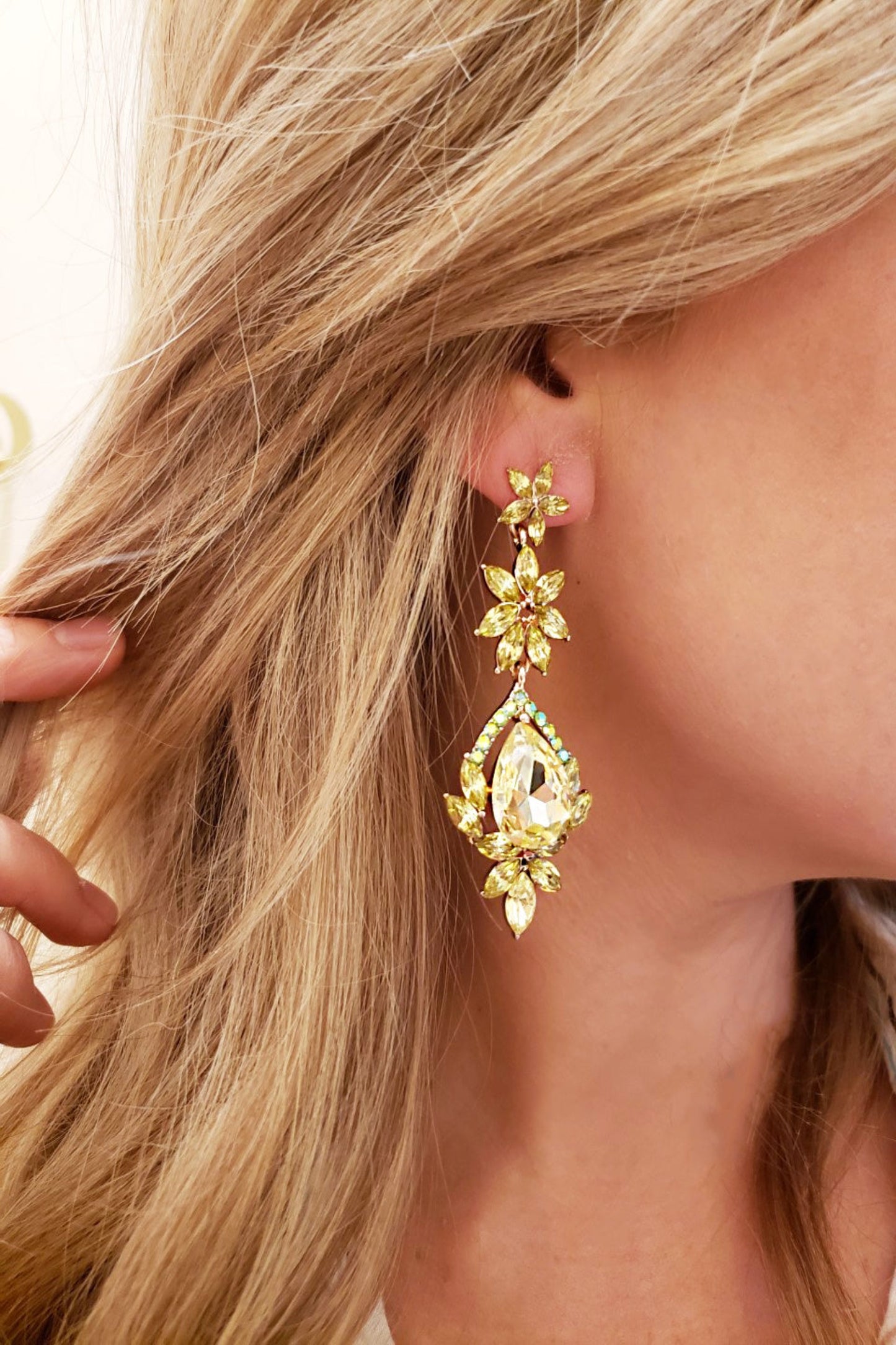 Jane Chartreuse Gemstone Earrings | Formal Crystal Drop Earrings | Pear and Starburst Crystal Earrings | Wedding and Formal Accessories