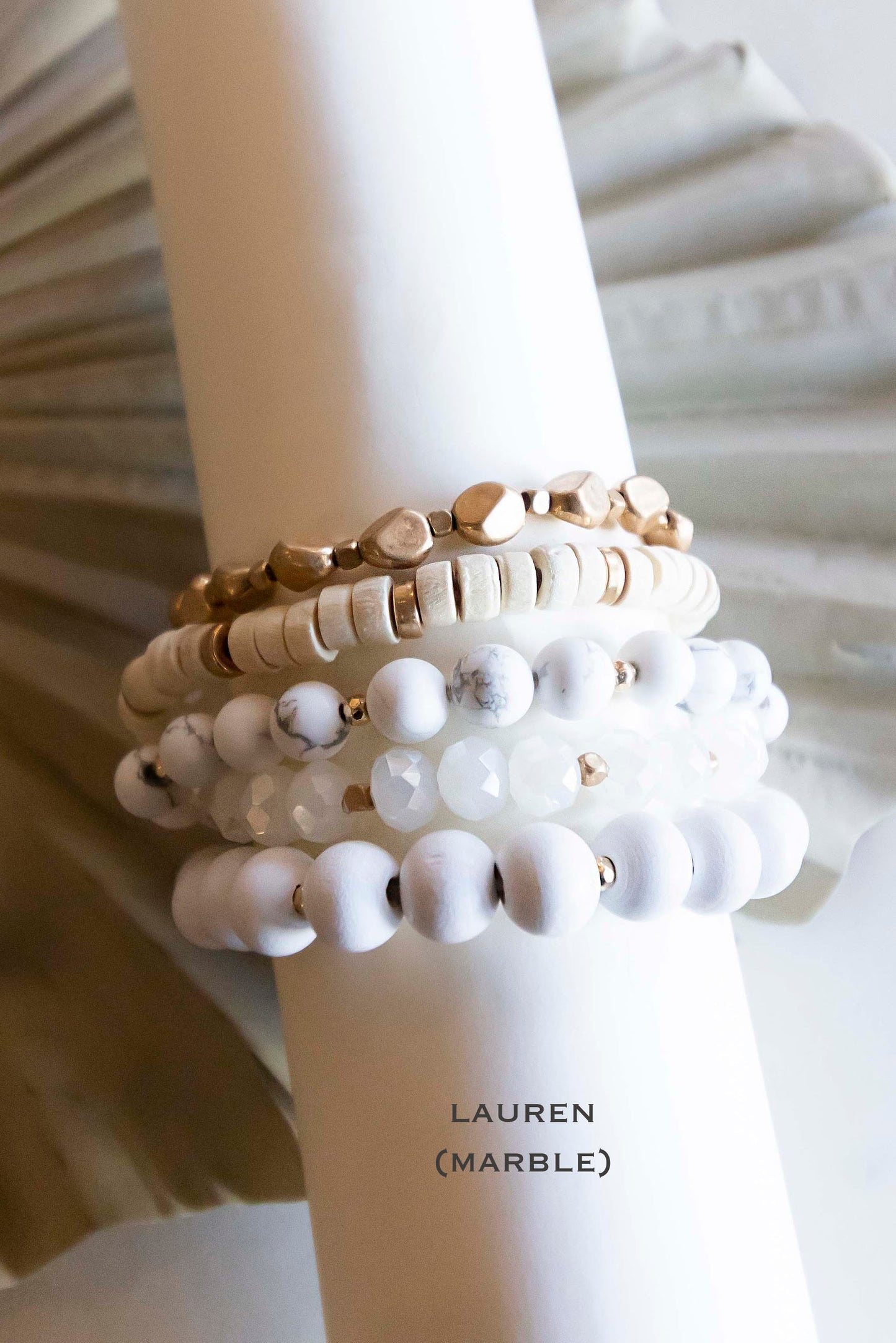 Load image into Gallery viewer, Lauren Wood Bracelet Stacks | Natural Wood Stone and Crystal Beads | Boho Layering Bracelets
