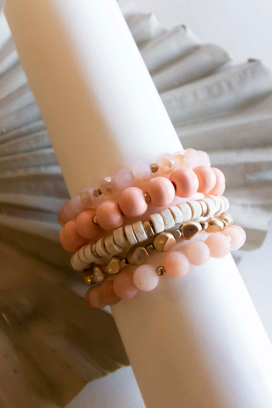 Load image into Gallery viewer, Lauren Wood Bracelet Stacks | Natural Wood Stone and Crystal Beads | Boho Layering Bracelets
