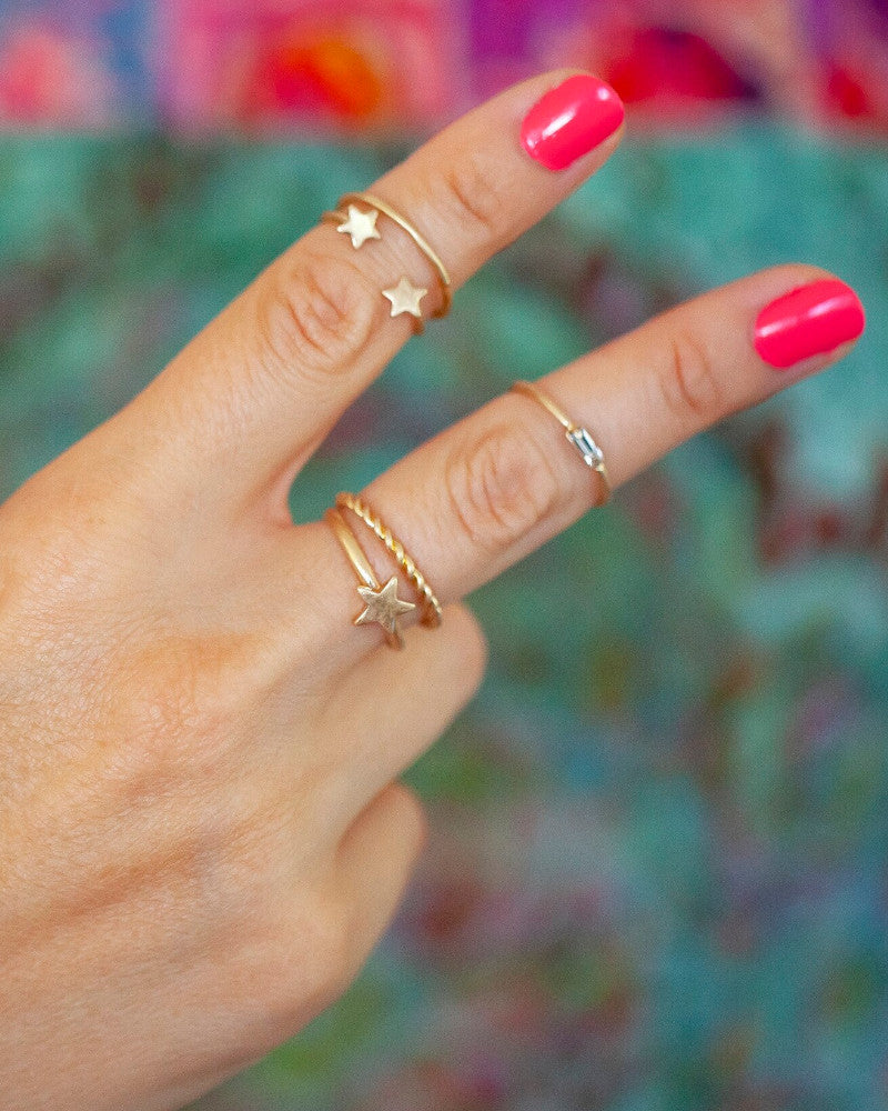 Hazel Gold Layering Ring Set | Thin Ring Bands with Star Details | Whimsical Celestial Star Rings