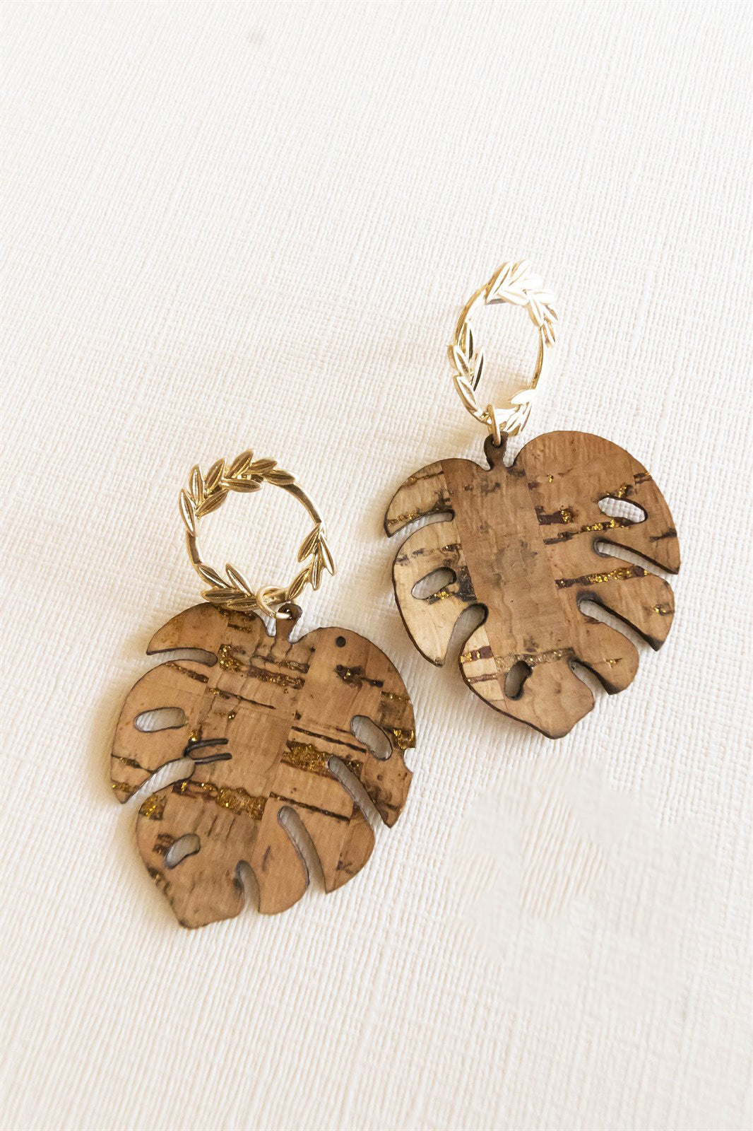 Leilani Cork Tropical Leaf Earrings | Spring Summer Vacation Earrings | Natural Cork Tropical Island Earrings