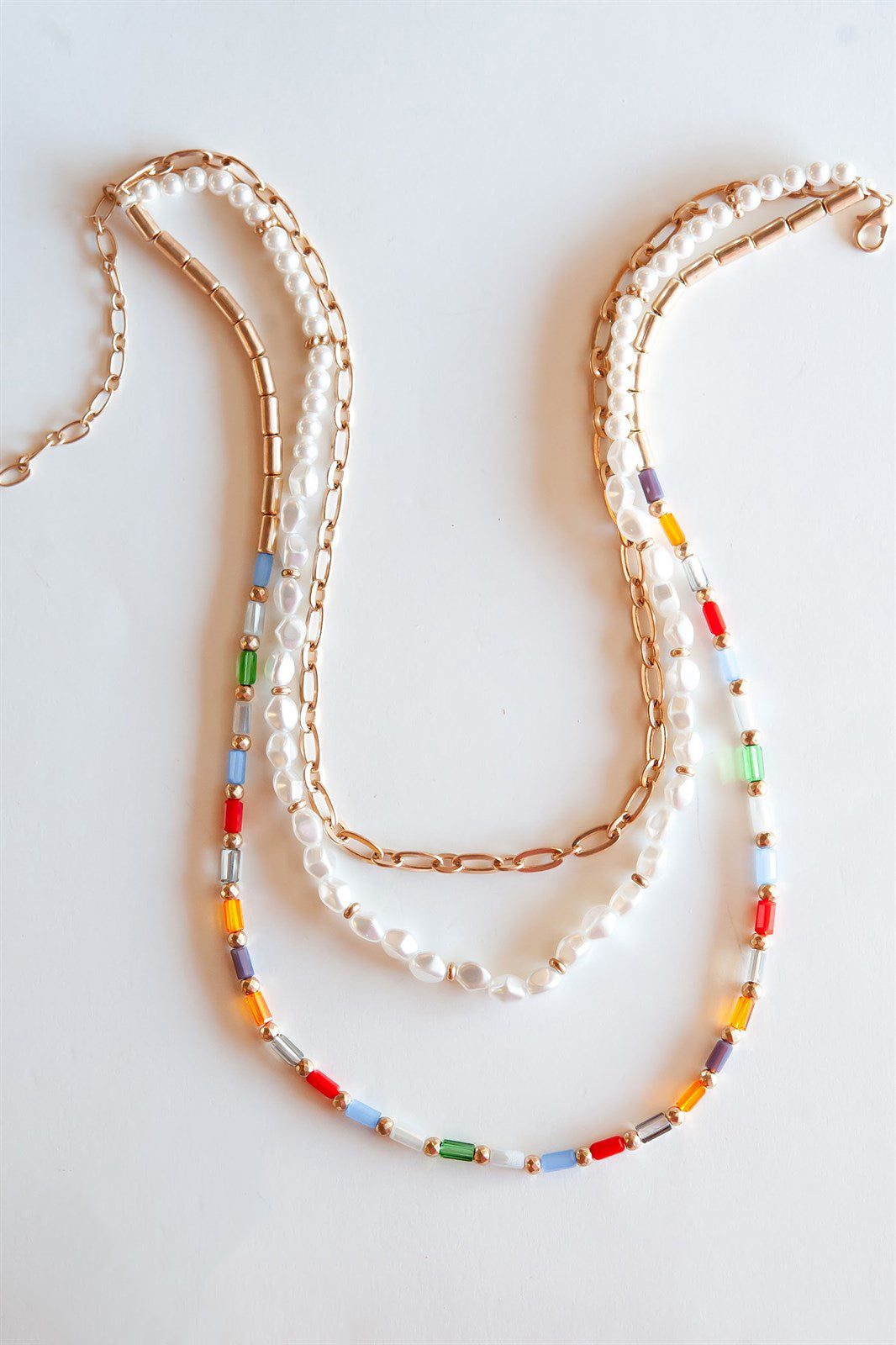 Load image into Gallery viewer, Lily Multicolored Layering Necklace | Colorful Spring Summer Necklaces | Gold Pearl Multicolored Beaded
