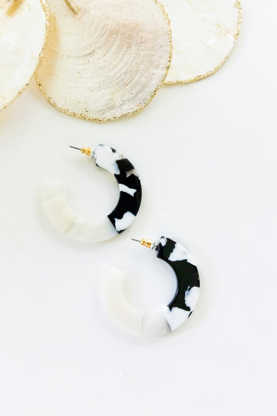 Lucite Hoops | Classic Marbled Black and White Resin Lucite Hoops | Modern Chic Hoop Earrings