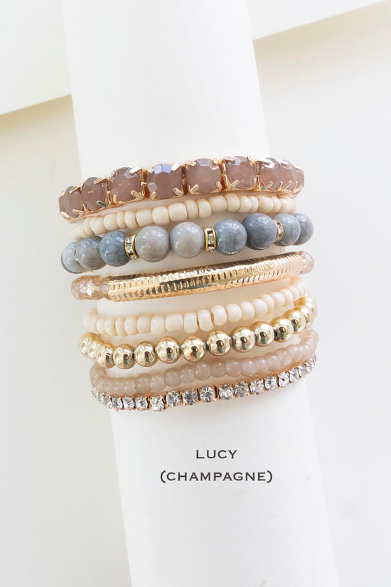 Lucy Crystal and Stone Bracelet Stacks | Layering Bracelet Set | Stackable Beaded Bracelets