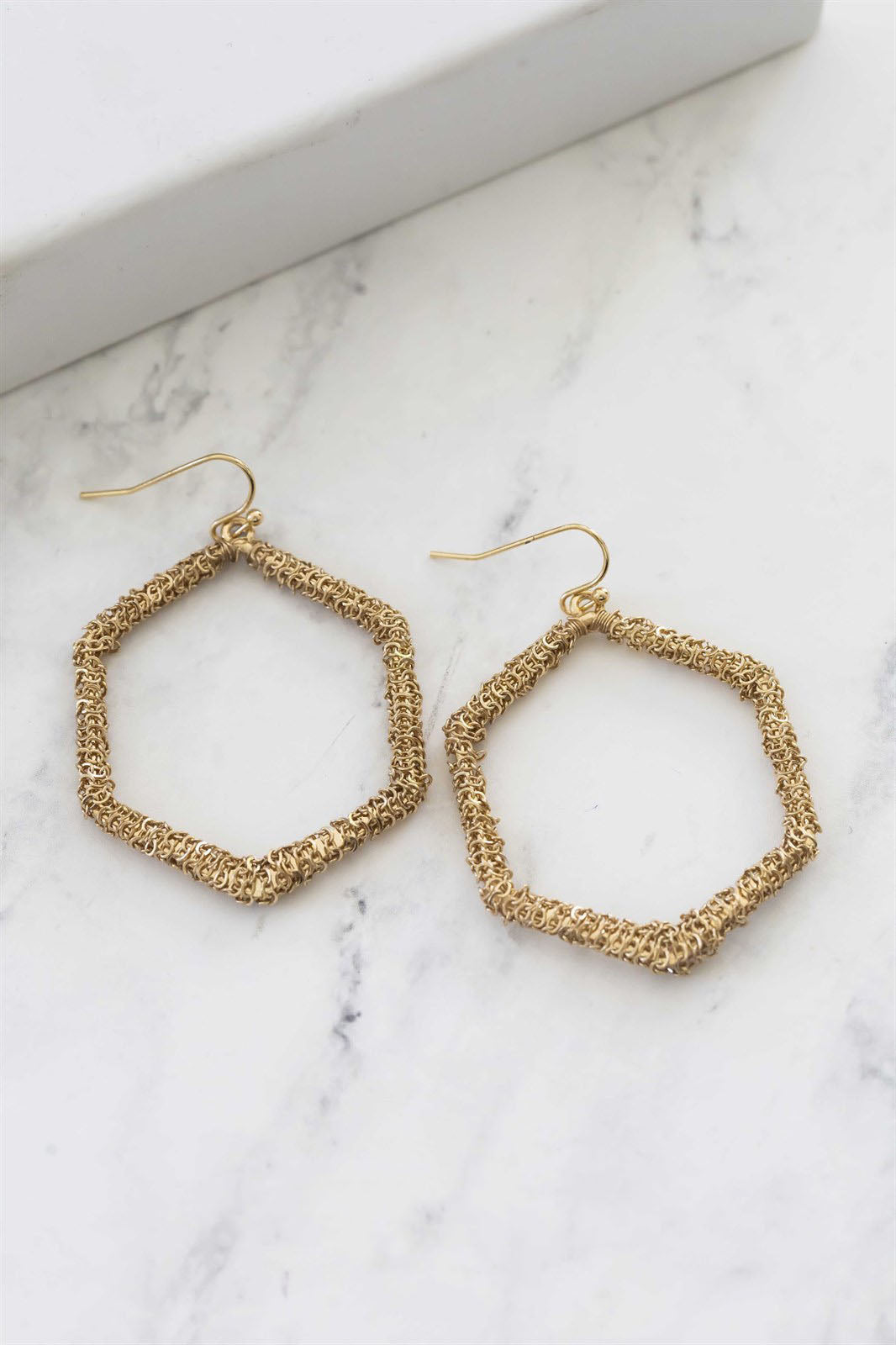 Mesh Chain Geometric Hoops | Gold Geometric Drop Hoops | Chain Wrapped Hoop Earrings | Modern Minimalist Chic Earrings
