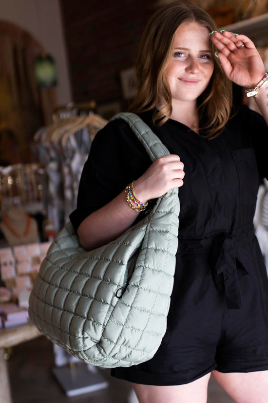 Quilted Puffer Hobo Bag | Oversized Puff Purse | Nylon Athleisure Handbag