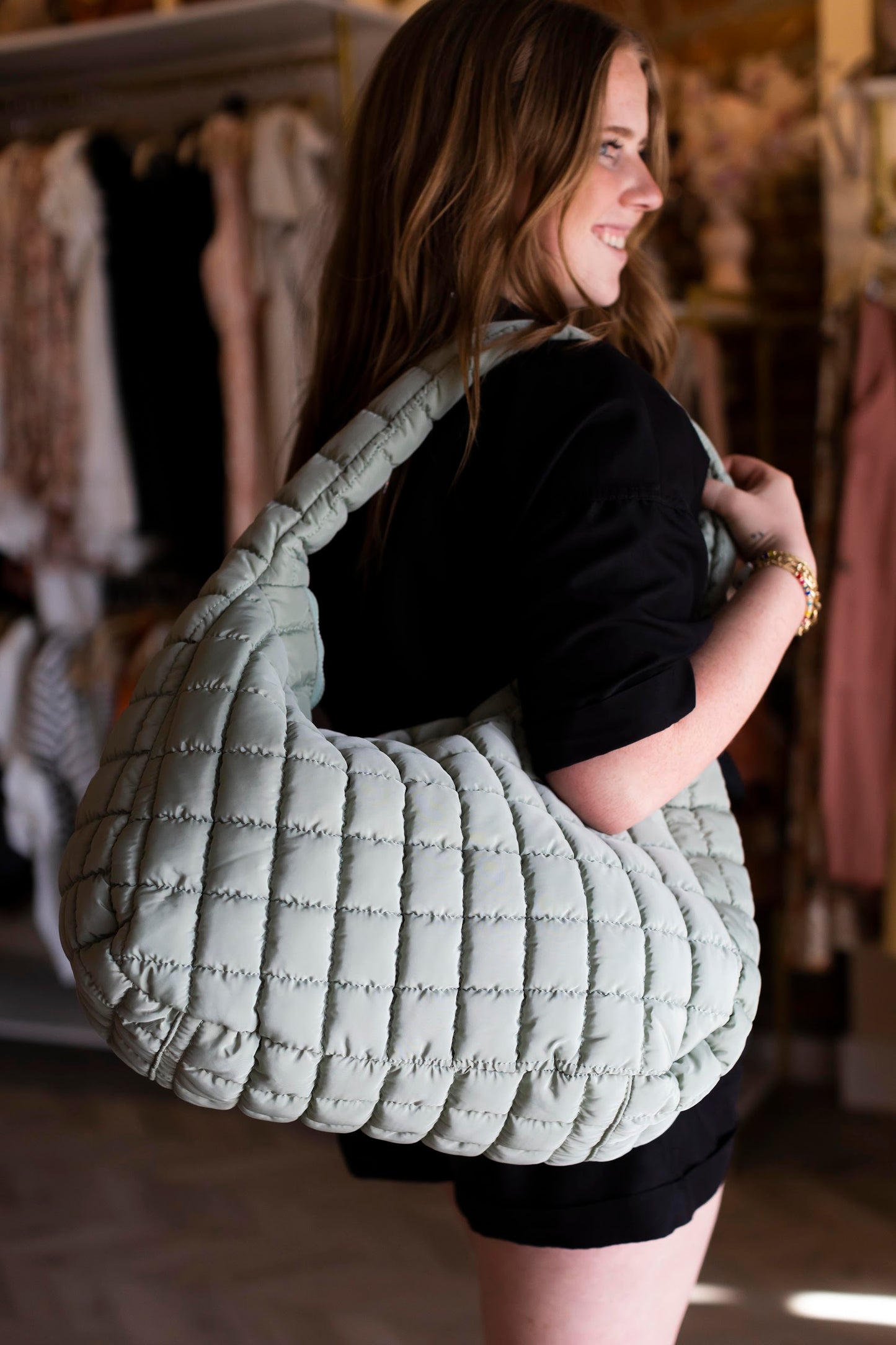 Quilted Puffer Hobo Bag | Oversized Puff Purse | Nylon Athleisure Handbag