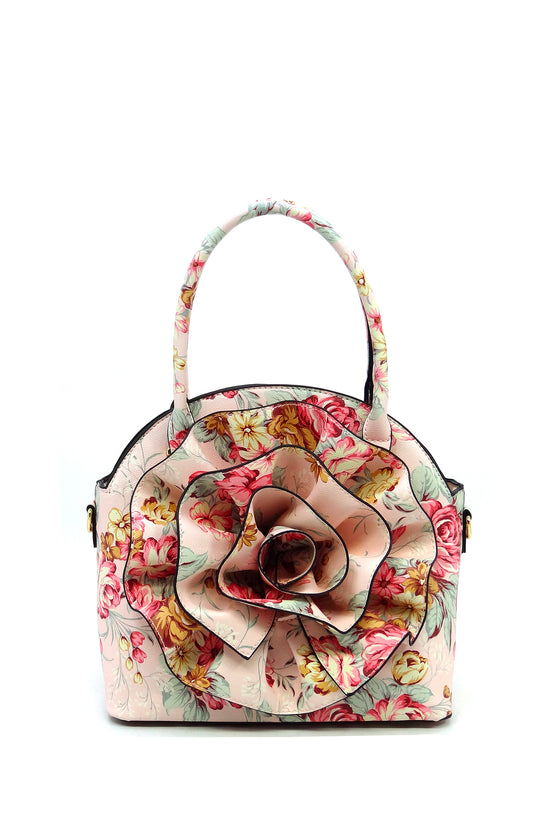 Floral Cotton Accent Leather Handbag from Mexico - Bouquet of Flowers |  NOVICA