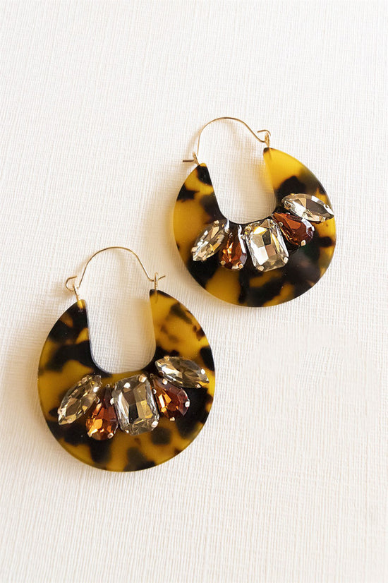 Load image into Gallery viewer, Rosalyn Tortoise Resin Earrings | Lucite Gemstone Accent Earrings with Hinge Closure
