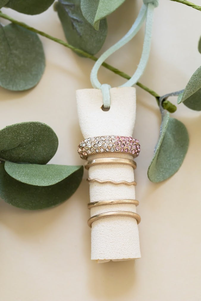 Rosie Blush Layering Ring Set | Pink Hombre Crystal Statement Ring | Thin Gold Ring Bands