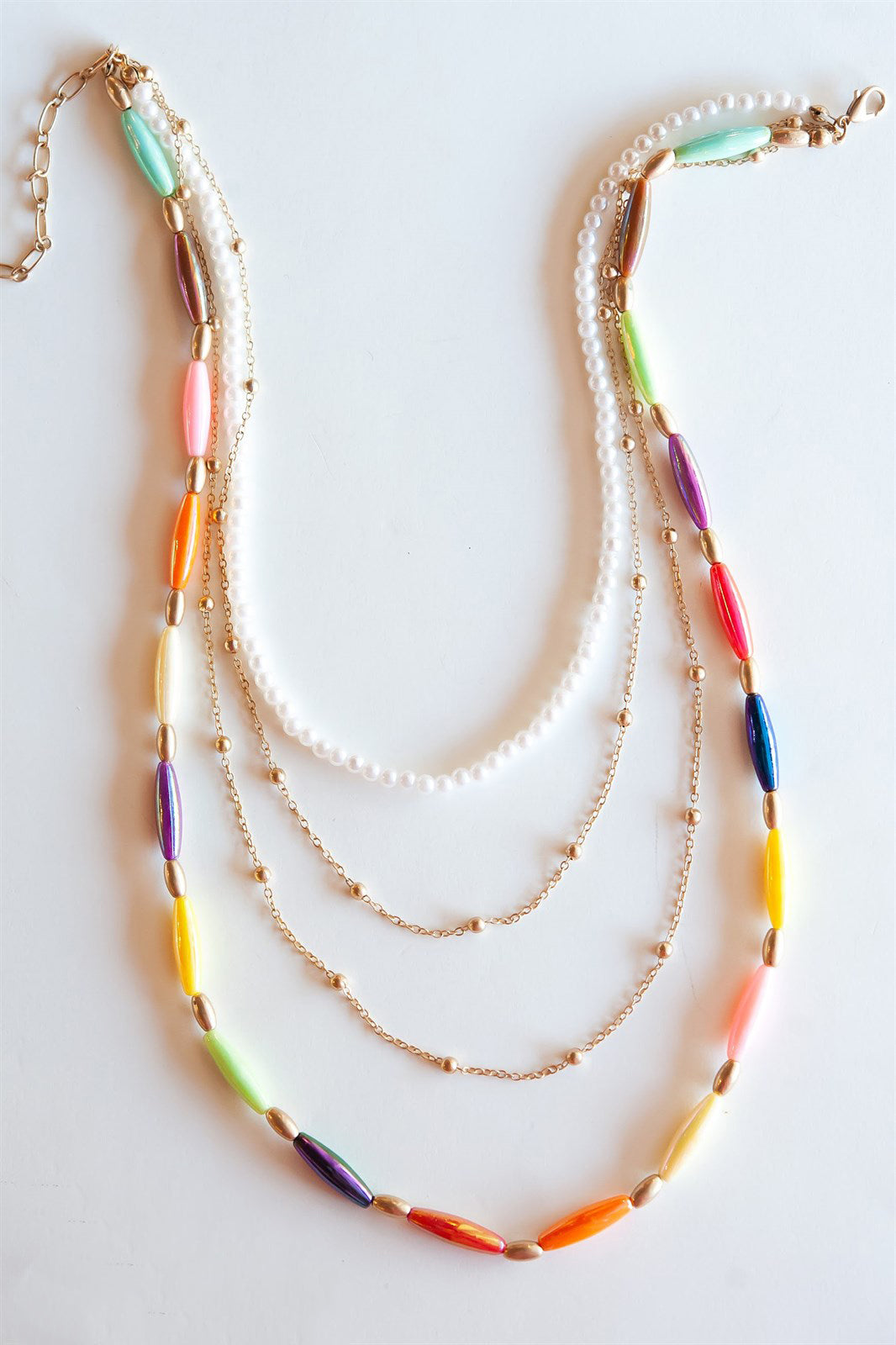 Sam Multicolored Layering Necklace | Gold Chain Pearl and Beaded Necklace | Colorful Spring Summer Necklaces