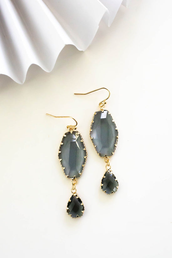Load image into Gallery viewer, Stella Smokey Crystal Drop Earrings | Classic Gemstone Earrings | Smokey Gray Crystals | Special Occasion Jewelry
