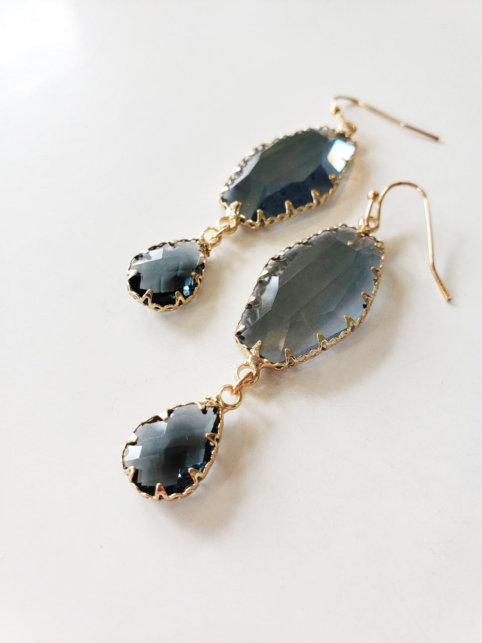 Load image into Gallery viewer, Stella Smokey Crystal Drop Earrings | Classic Gemstone Earrings | Smokey Gray Crystals | Special Occasion Jewelry
