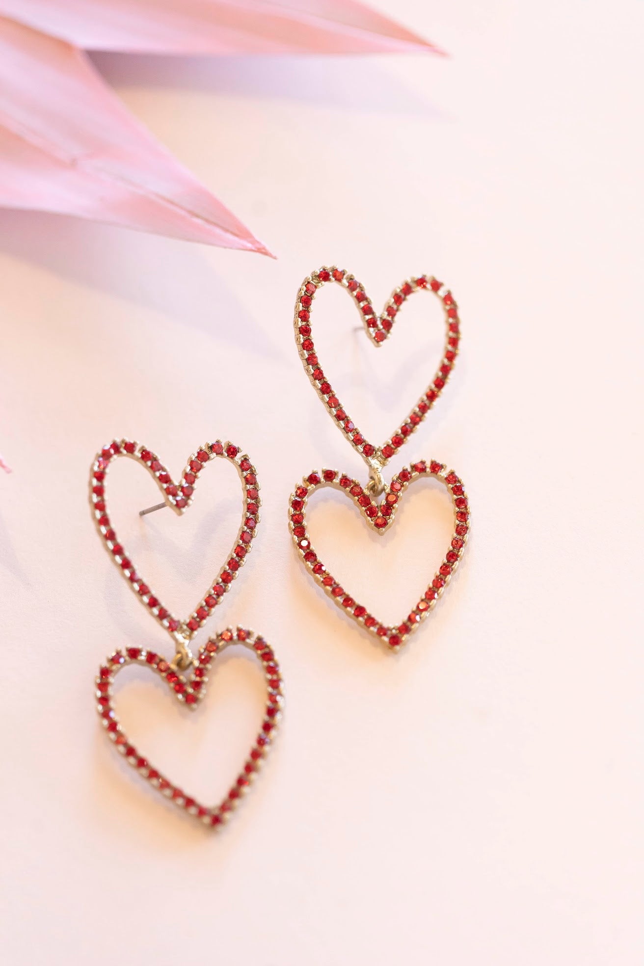 Crystal Heart Drop Earrings | Crimson Red Crystal Hearts | Special Occasion Valentine Earrings | Romantic Drop Earrings